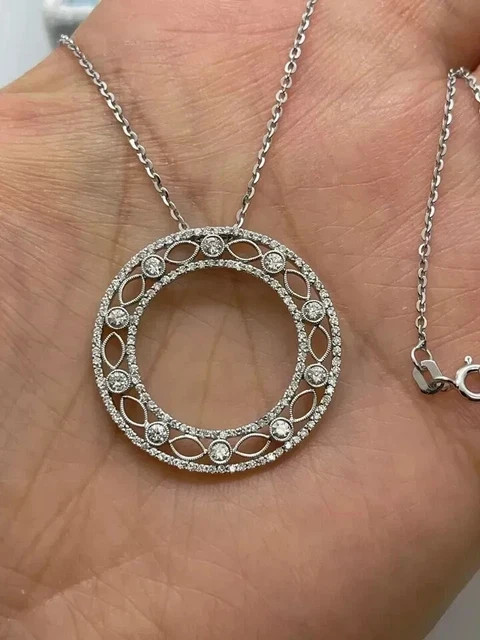 Art Deco Style 2Ct Round Lab Created Diamond 14K White Gold Plated Women Pendant