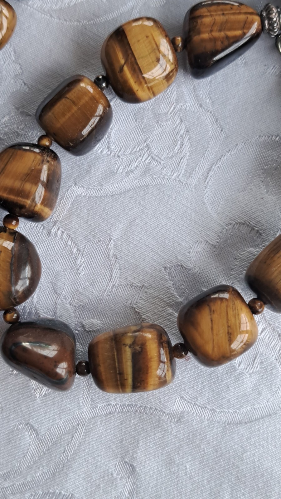Fashion Jewelry Gemstone Tiger’s Eye Beaded Necklace Sterling Silver Clasp