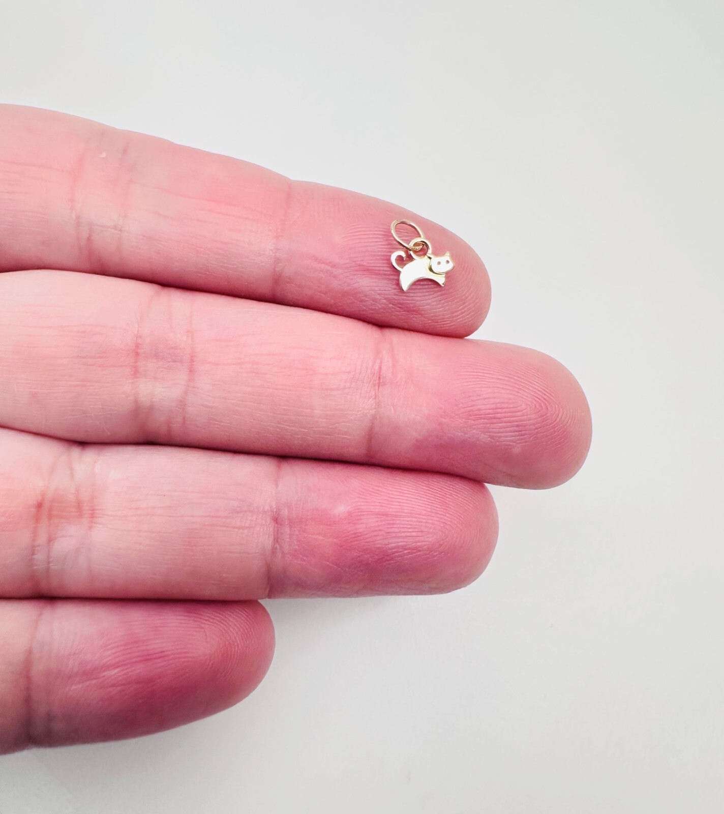 14K Solid Yellow Gold Teeny Tiny – Very Small Kitty Cat Charm Pendant 9x6mm