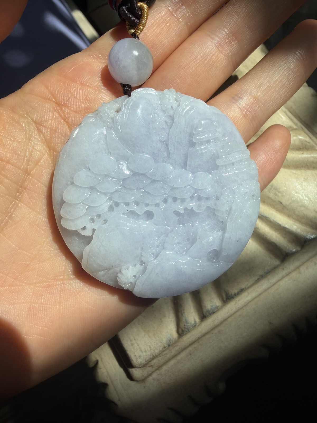 Untreated Burma Myanmar Grade A Jadeite LAVENDER Landscape Carved純天然翡翠A货水潤紫羅蘭 山水