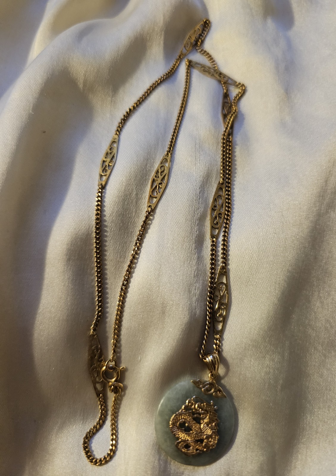 Sanuk 14K Jade Pendant / 18K 22″ Rare Design Necklace
