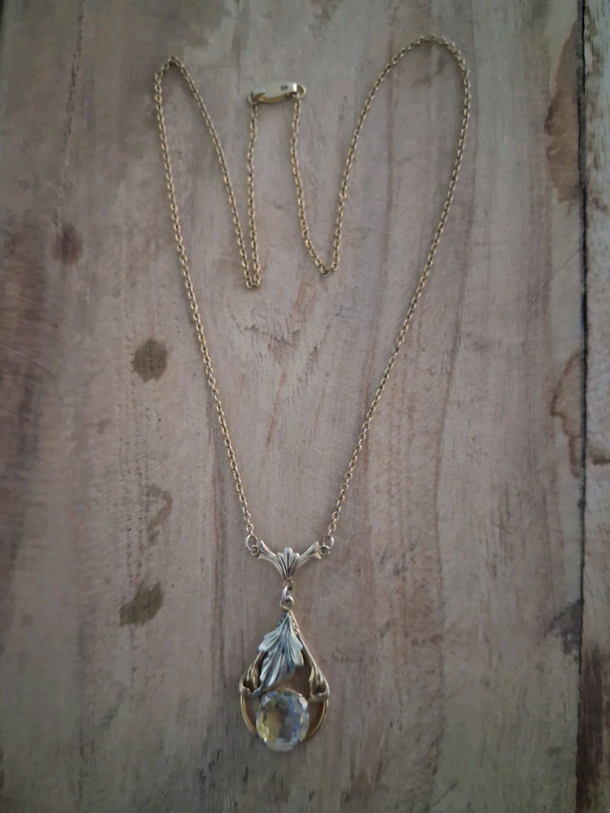 Art Deco 14k & 10k Yellow Gold Citrine Lariat Pendant Necklace 16″