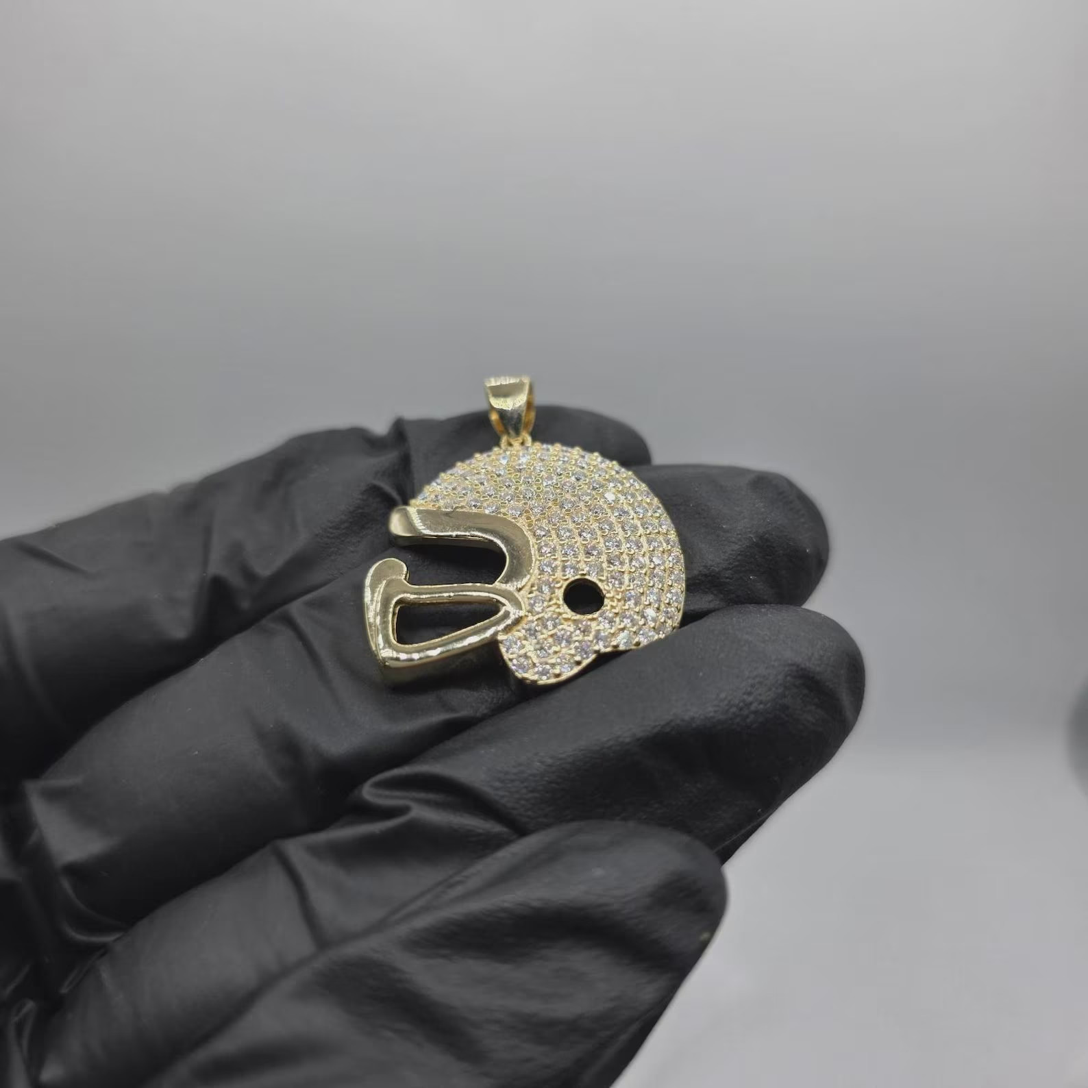 1 Ct Lab Created Round Moissanite Helmet Pendant 14K Yellow Gold Plated