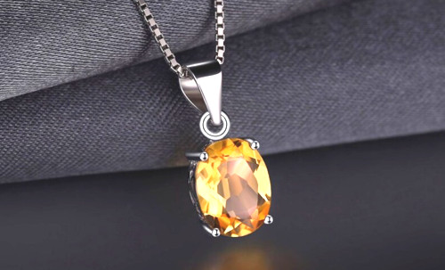 2Ct Oval Yellow Citrine Solitaire Pendant 14K White Gold Plated Silver FreeChain