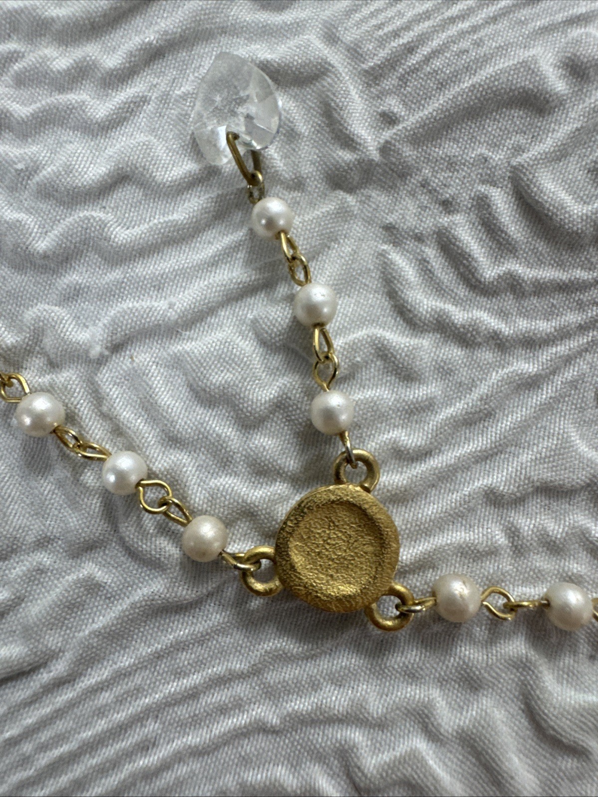 Vintage Gold Tone Dainty Faux Pearl Lariat Heart Pendant 21” Necklace