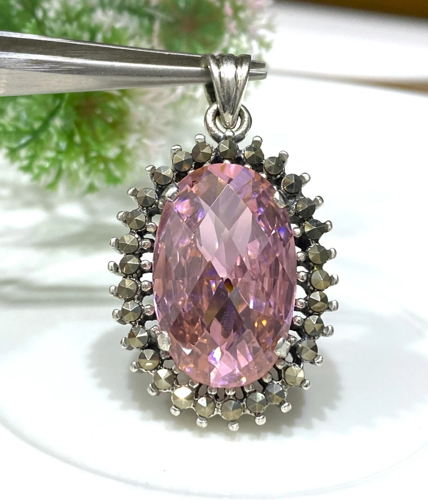 7.00 Ct Oval Cut Natural Pink Sapphire Diamond Gorgeous Pendant 14K WhiteGold