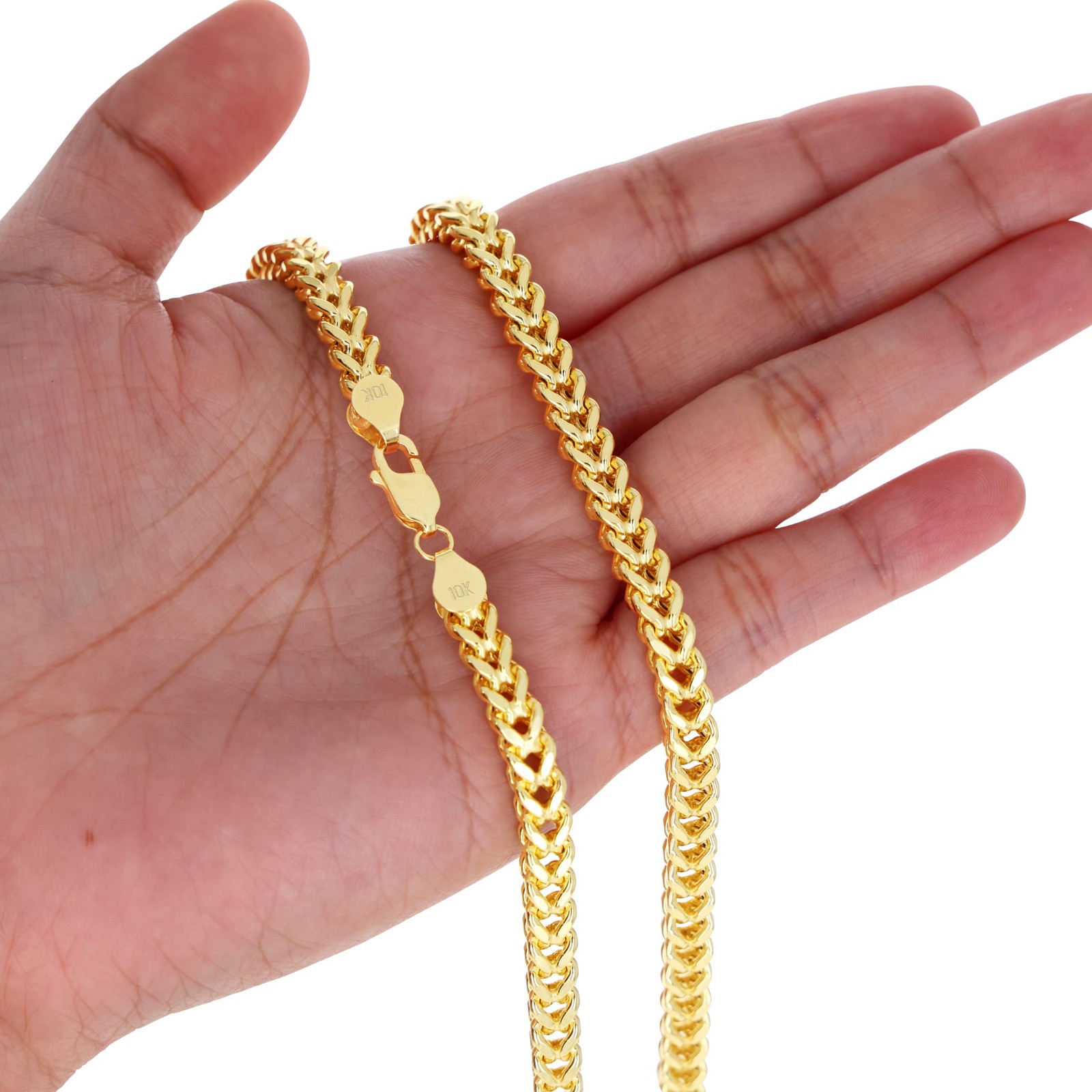 10K Yellow Gold 1.5mm-6mm Square Wheat Box Franco Chain Pendant Necklace 16″-30″