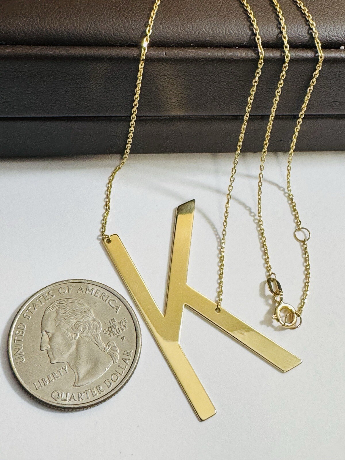 18K 750 18C Gold Letter K initial Necklace 16.5/17.5” Long 1mm 4.1g
