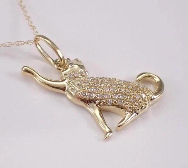 1Ct Round Cut Lab Created Diamond Cat Pendant Women’s 14K Yellow Gold Plated