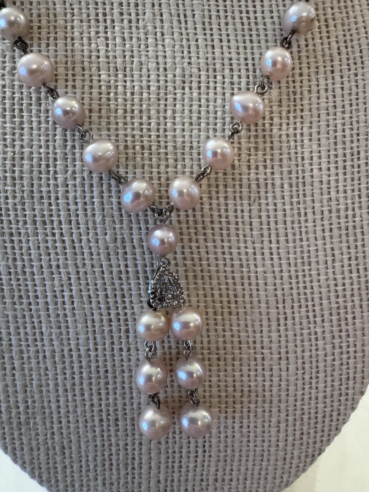 Sterling Silver Pink Pearl Lariat Necklace 16-18”, 326