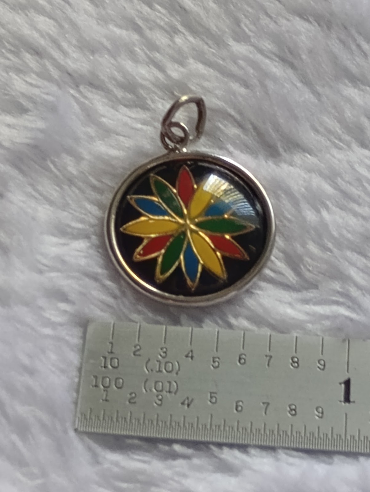 Hoffman Sterling Silver Dutch Pendant Charm Flower Yellow Red Green Blue Round
