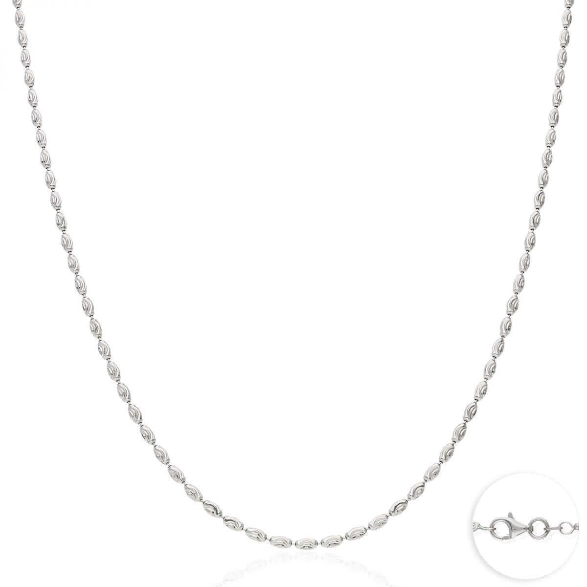 925 Silver 2mm-4mm White Half Moon Cut Oval Barrel Beaded Chain Necklace 18″-26″