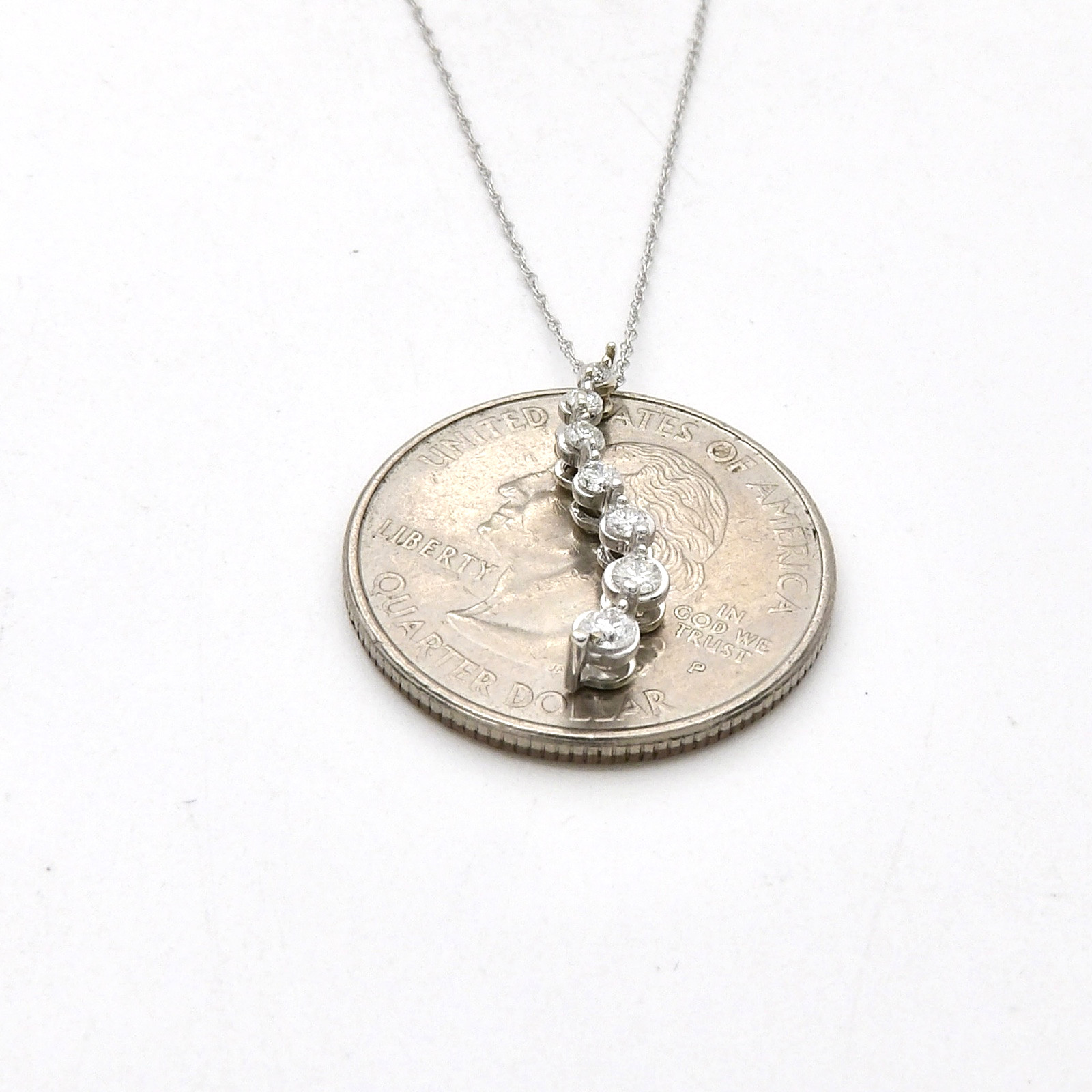 Solid 14K White Gold Natural Diamond Pendant Necklace Love Is A Journey 18in New