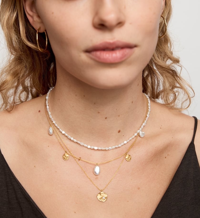 MONICA VINADER 💎 Capri Pearl Disc Necklace 18k Gold & Pearl RRP £139