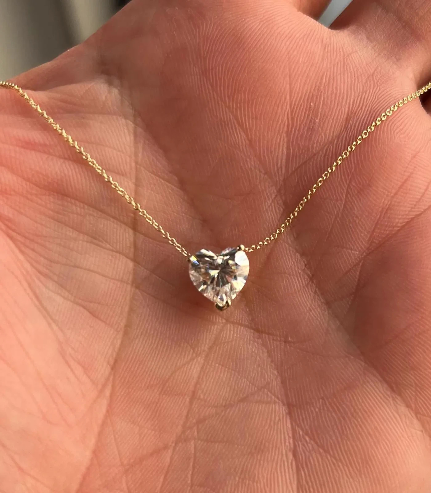 3Ct Heart-Cut EF/VS1 Lab Grown Diamond Prong Necklace& Pendant 14k Yellow Gold