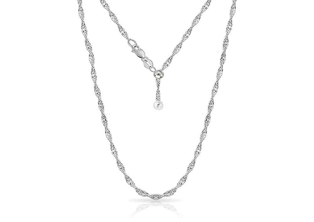 925 Sterling Silver 1.5mm Singapore Adjustable Bolo 14-24 Inch Chain Necklace