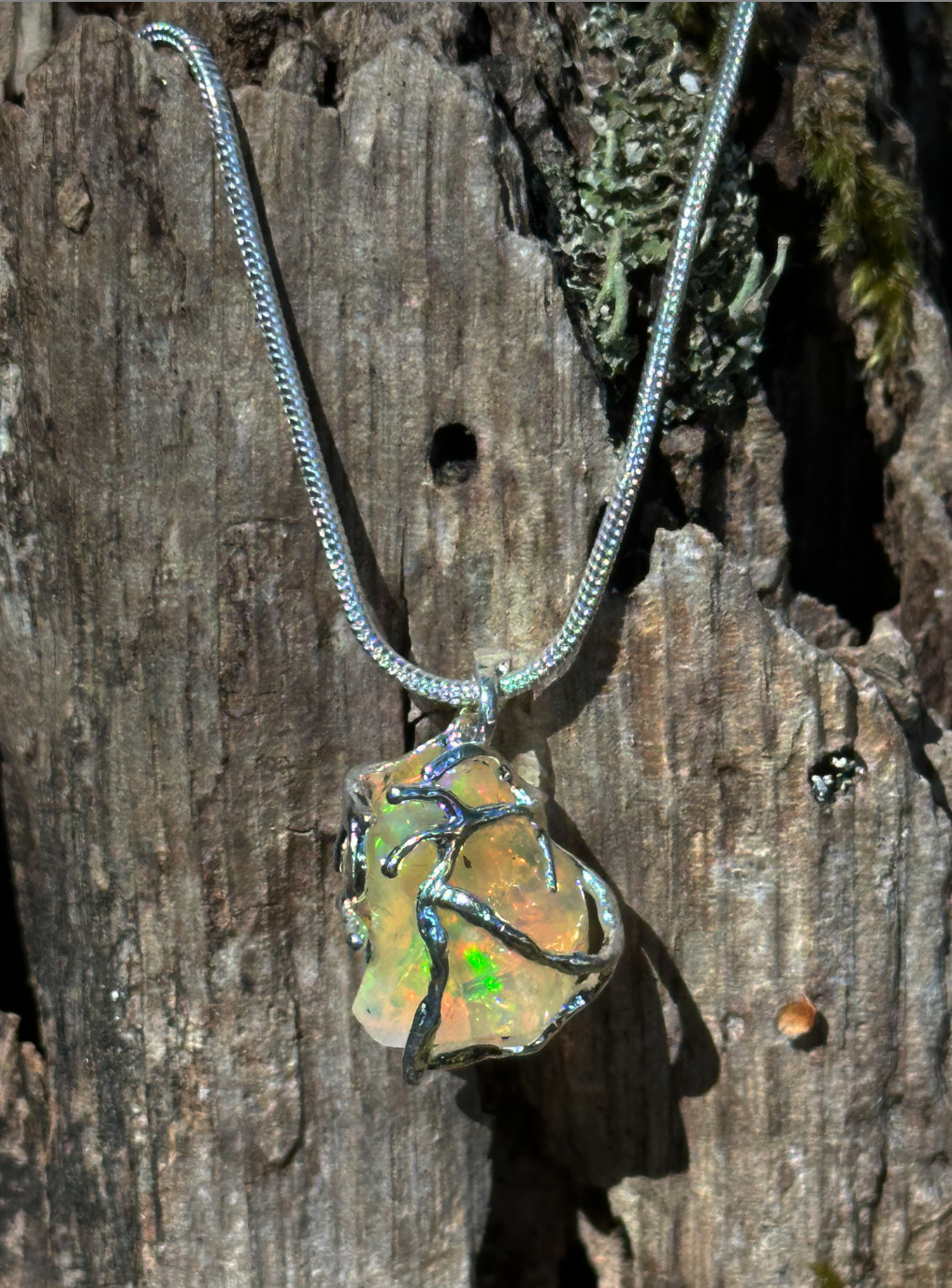 HUGE Fire Opal Silver Branches Necklace