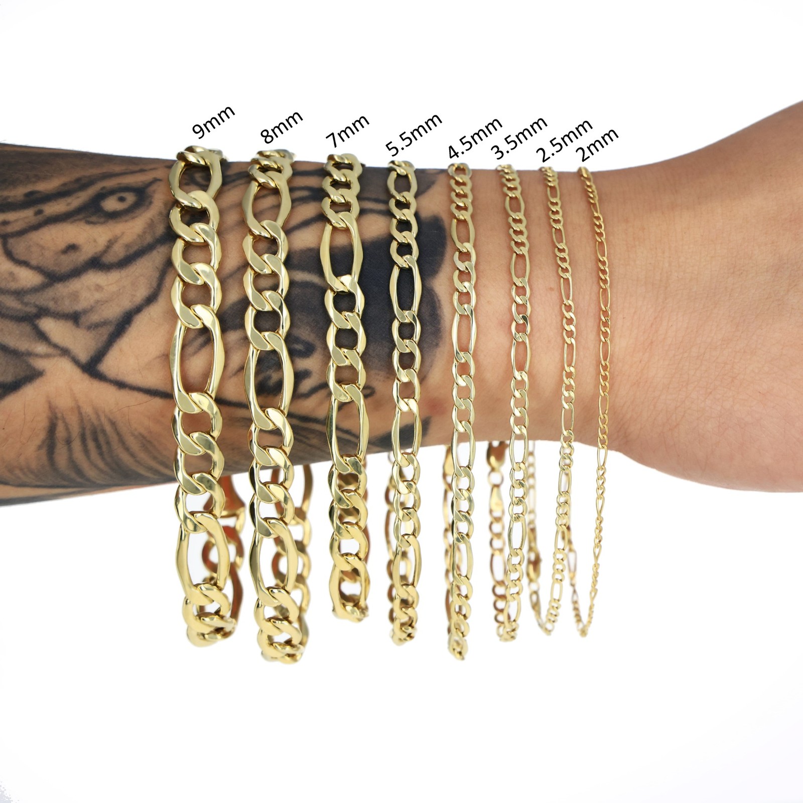 10K Yellow Gold 2mm- 9mm Figaro Chain Italian Link Necklace Mens Women 16″- 30″