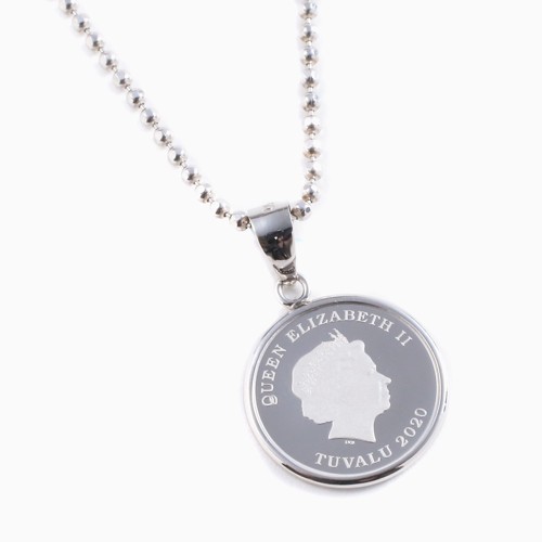 Pt999 Solid Platinum 1/25oz Tuvalu Horse Coin Pendant SV925 Cut Ball Chain 19.5″
