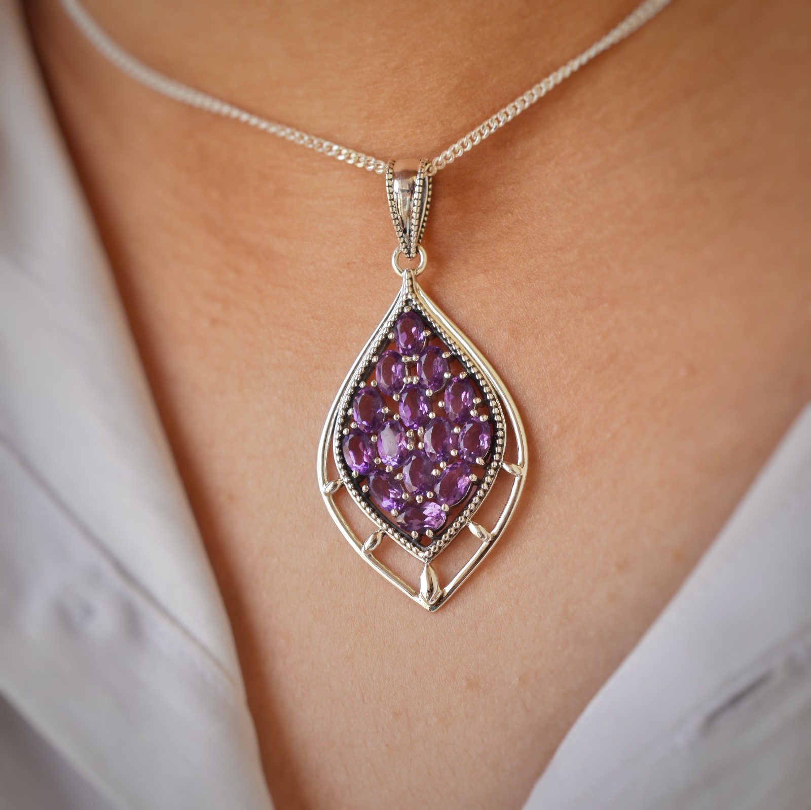 Natural Amethyst Statement Pendant 925 Silver Women Pendant Gift For Girlfriend