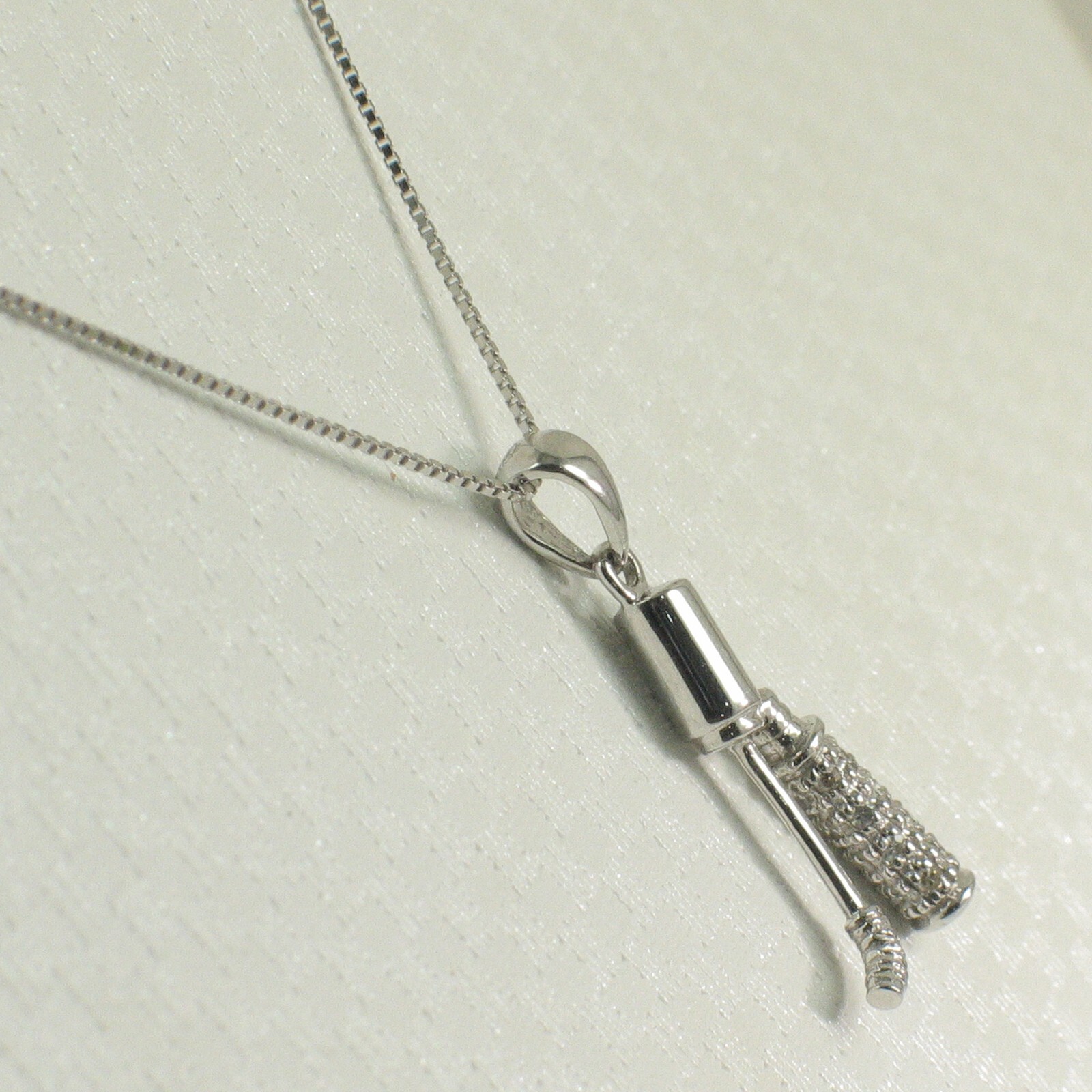 14k Solid White Gold Diamond Golf Bag Pendant Necklace