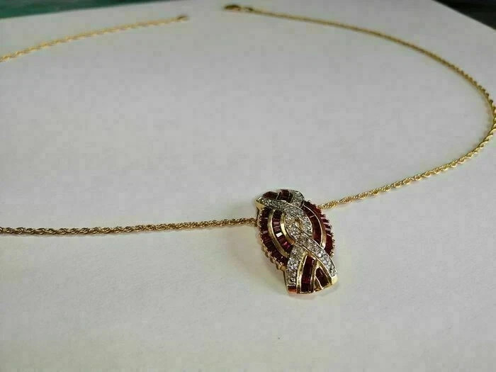 Crisscross Women Pendant Baguette Cut Lab-Created Ruby in 14K Yellow Gold Plated