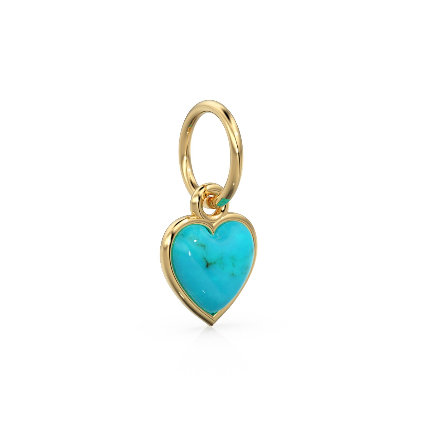 14K Solid Gold Turquoise Heart Charm Pendant Natural Blue Gemstone Jewelry