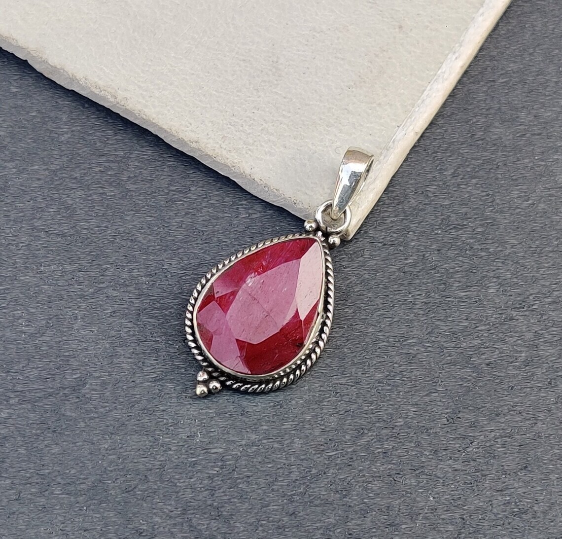 Natural Ruby Gemstone Pendant 925 Sterling Silver Designer Pendant Gift For Him