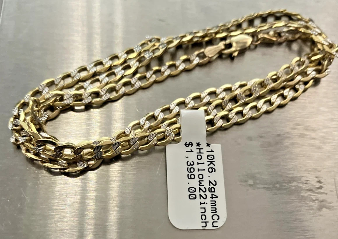 10kt Real Gold Curb Link Two-Tone Chain SemiSolid 6.2grams 4mm 22” Brand NWT 10K