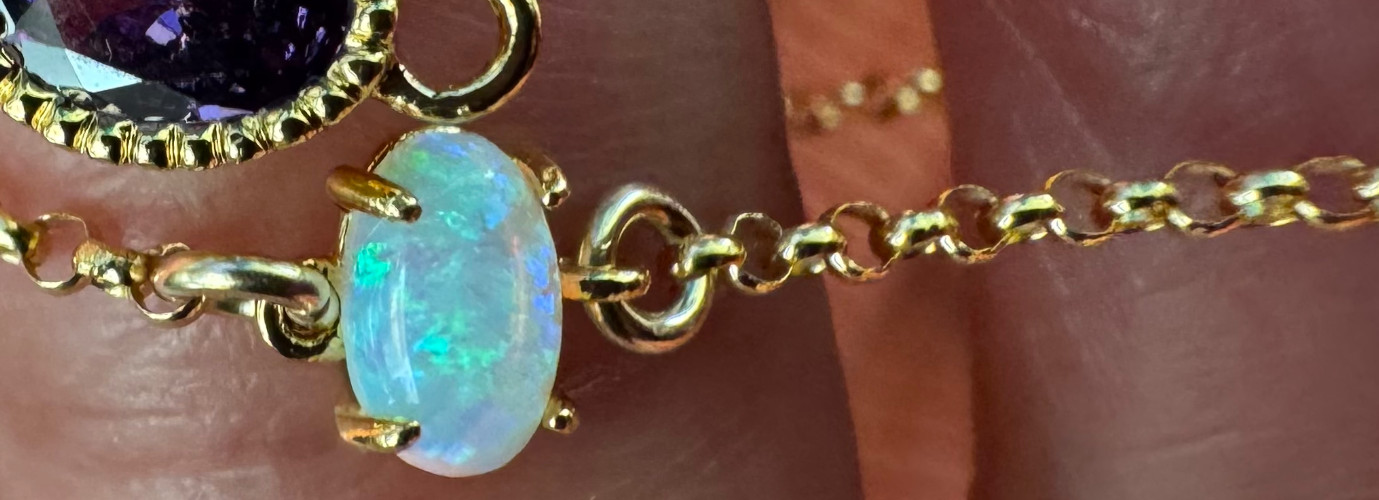 $599 NEW COUTURE OVAL OPAL 18K YELLOW GOLD CHAIN NECKLACE CHARM PENDANT 18″ 16″