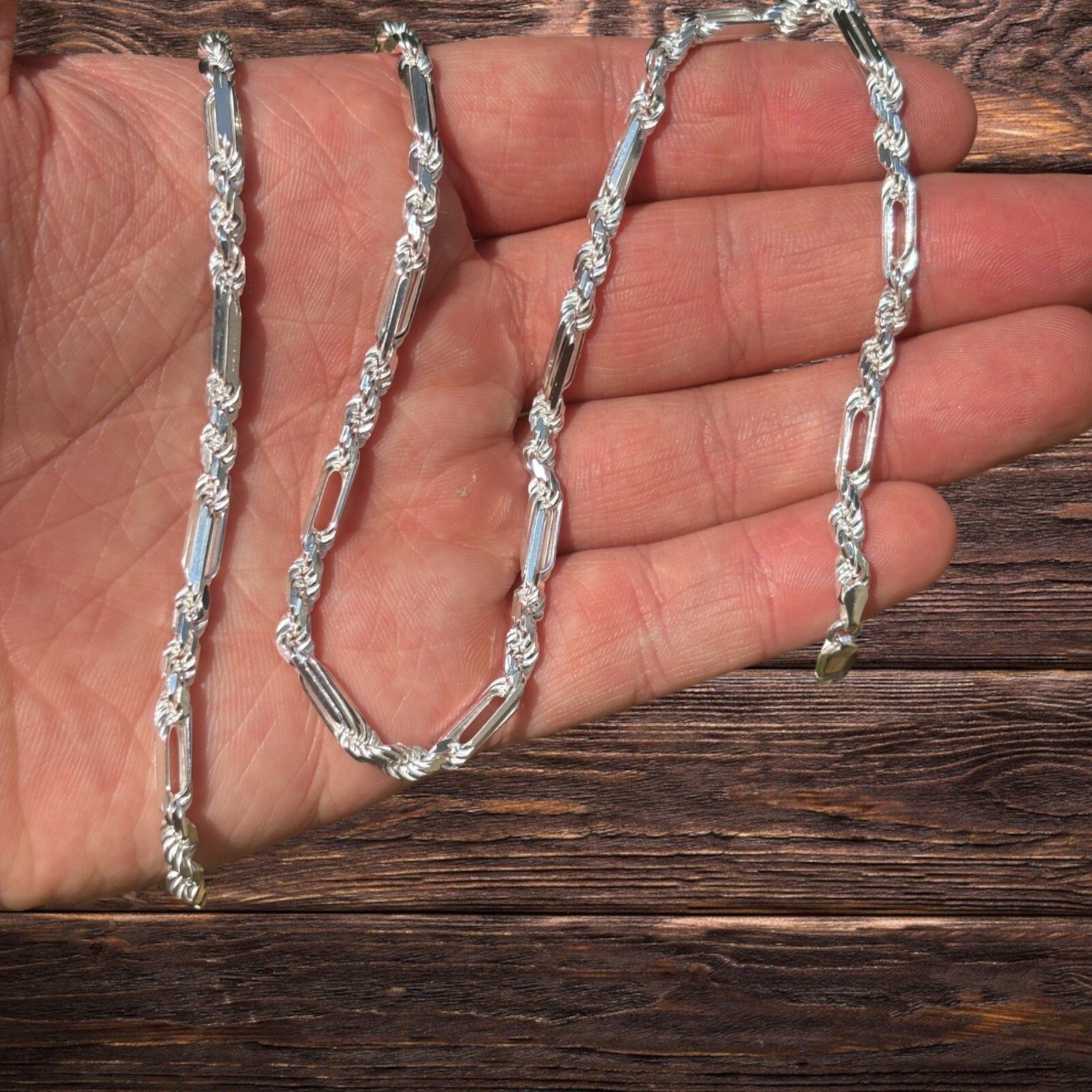 4mm Figarope Chain Necklace – Real Solid 925 Sterling Silver Or 14k Gold Vermeil