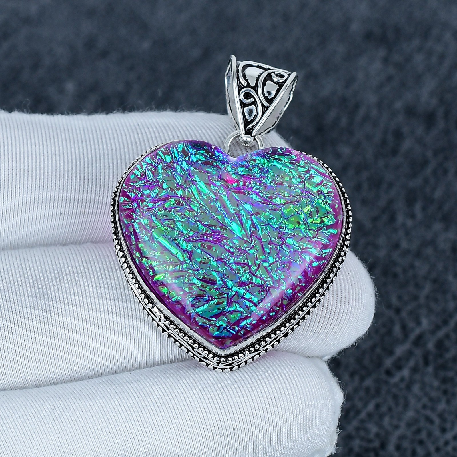 Purple Triplet Opal Heart Gemstone 925 Sterling Silver Handmade Pendant Gift