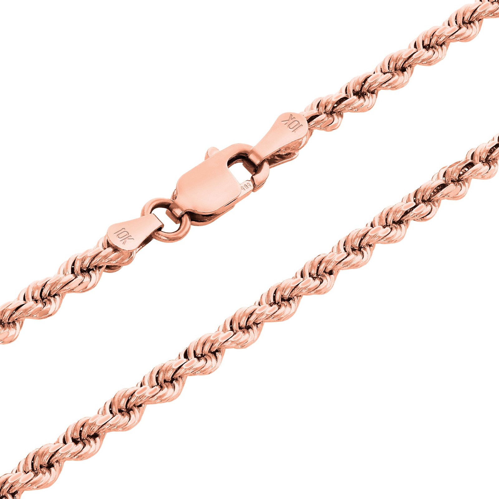 10K Rose Gold 1.5mm-6mm Diamond Cut Rope Chain Necklace Mens Womens 16″-30″