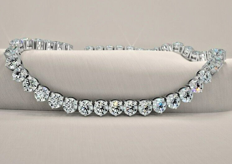 GIA cert D-E VS1, 26.10 ct Round Diamond Tennis Necklace Platinum 87 x 0.30