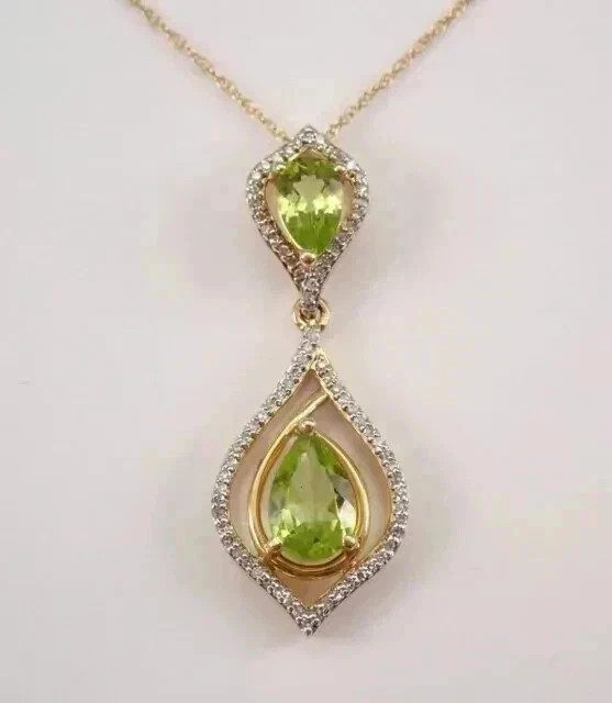 2Ct Pear Lab-Created Peridot 14K Yellow Gold Plated Women Halo Teardrop Pendant