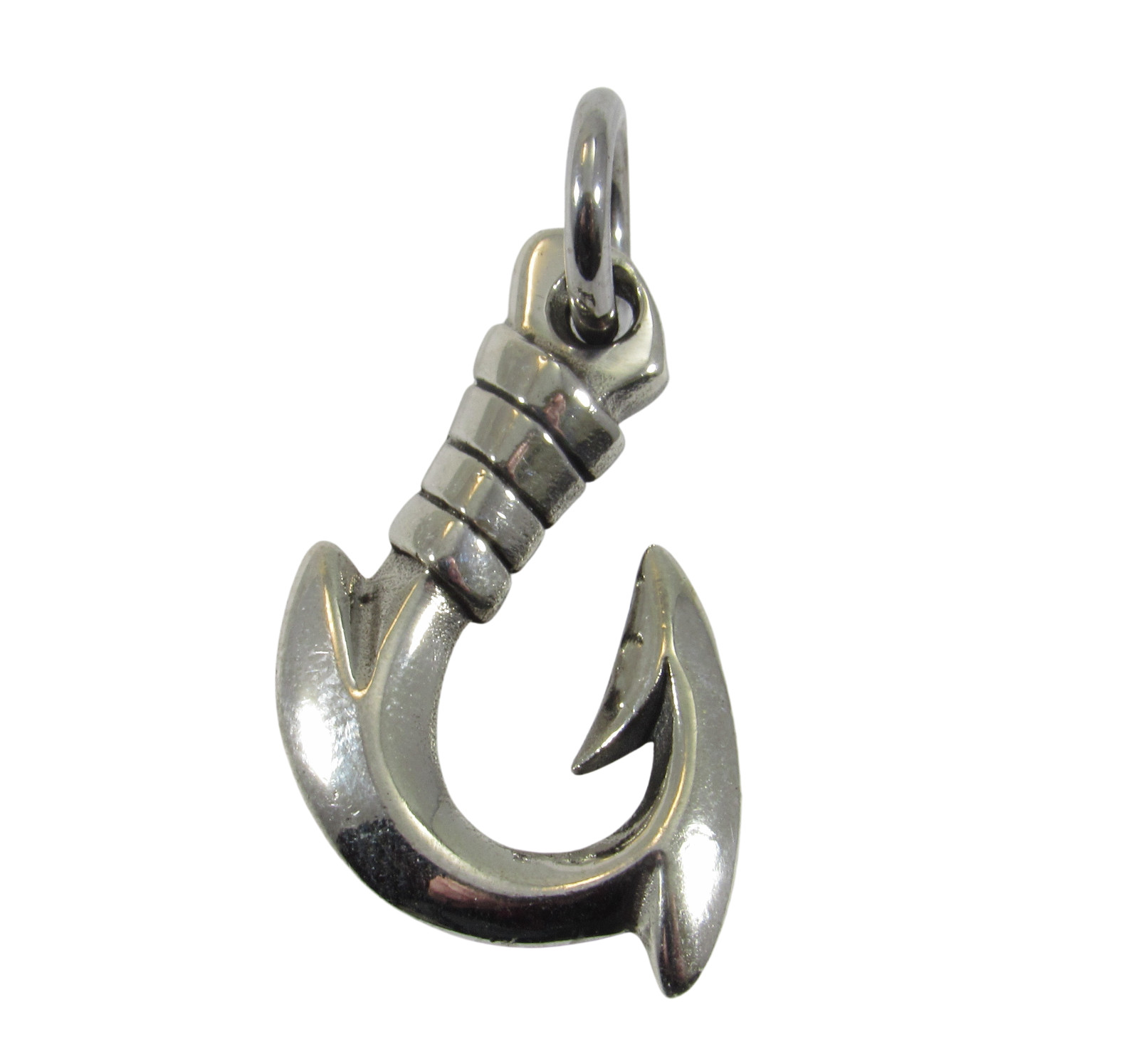 Handcrafted Solid 925 Sterling Silver Chunky 3D Barbed FISH J HOOK Pendant