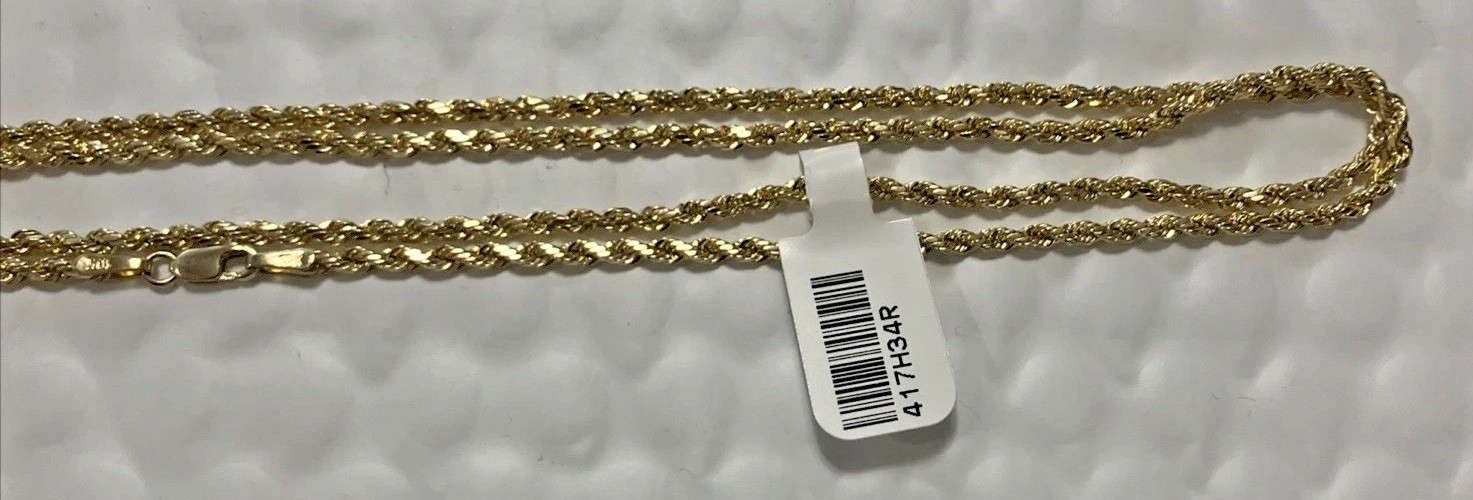 10kt Real Gold Rope Hollow Chain 3.4Grams 2.5mm 22” GND Brand New with Tag 10k