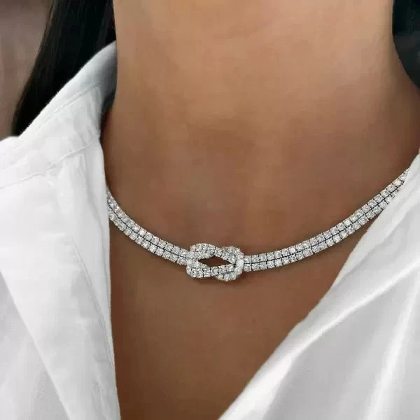 24Ct Round Cut Lab Created Diamond Women’s Knot Necklace 14K White Gold Plated