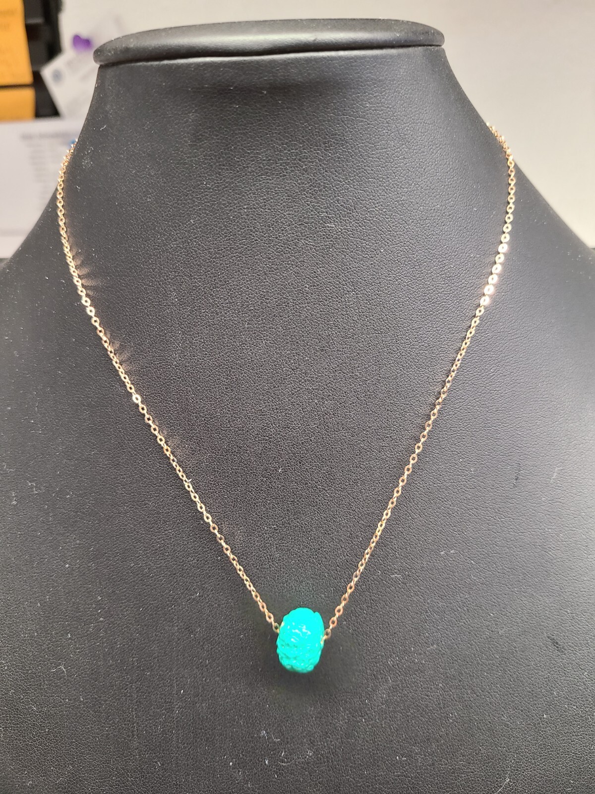 14K Rose Gold Necklace With Green Stone 16″ 3.4 Grams TW