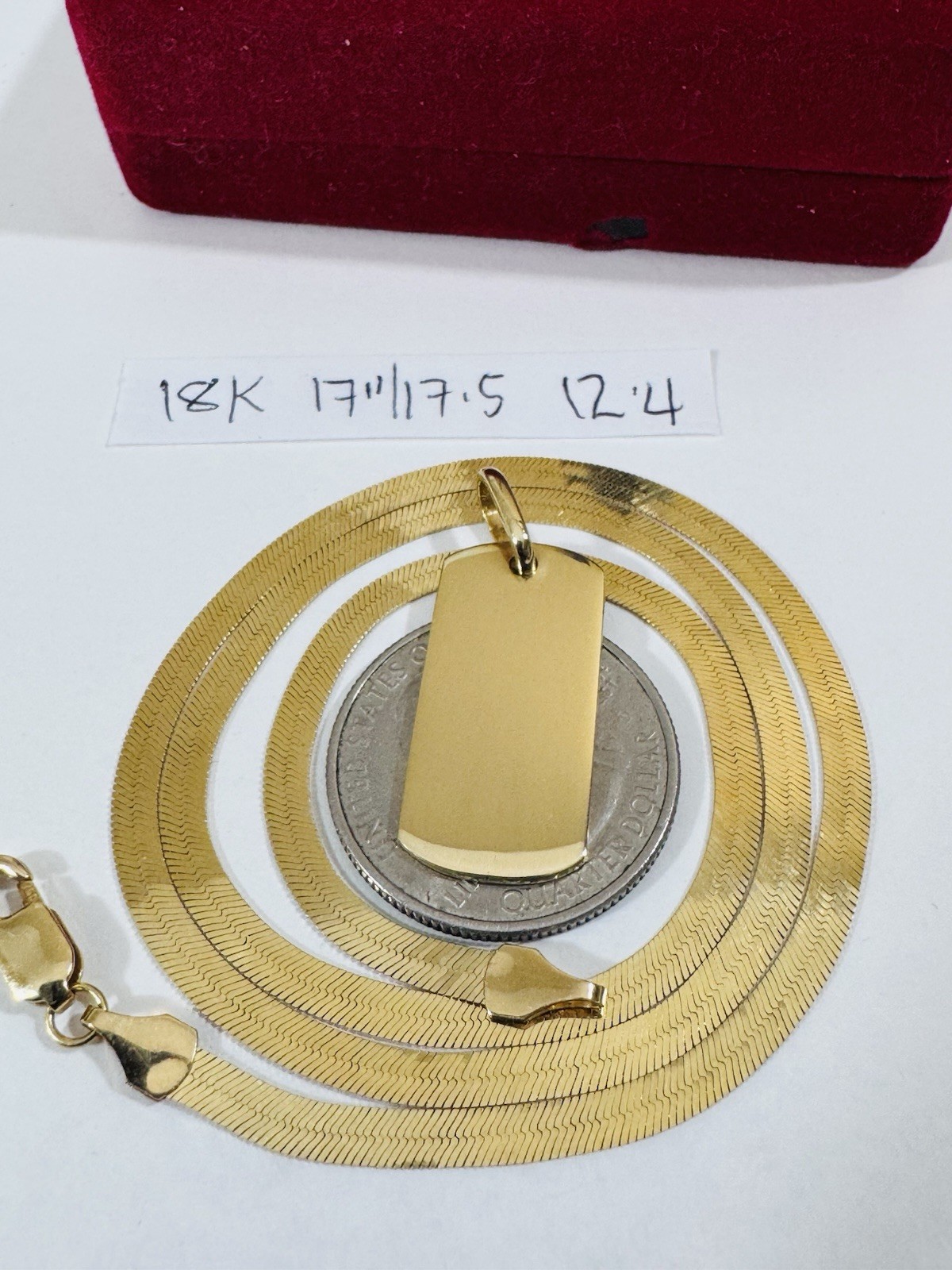 18K 750 Genuine Gold Rectangle Bar Necklace 17” Inch Long 12.4g 3.8mm