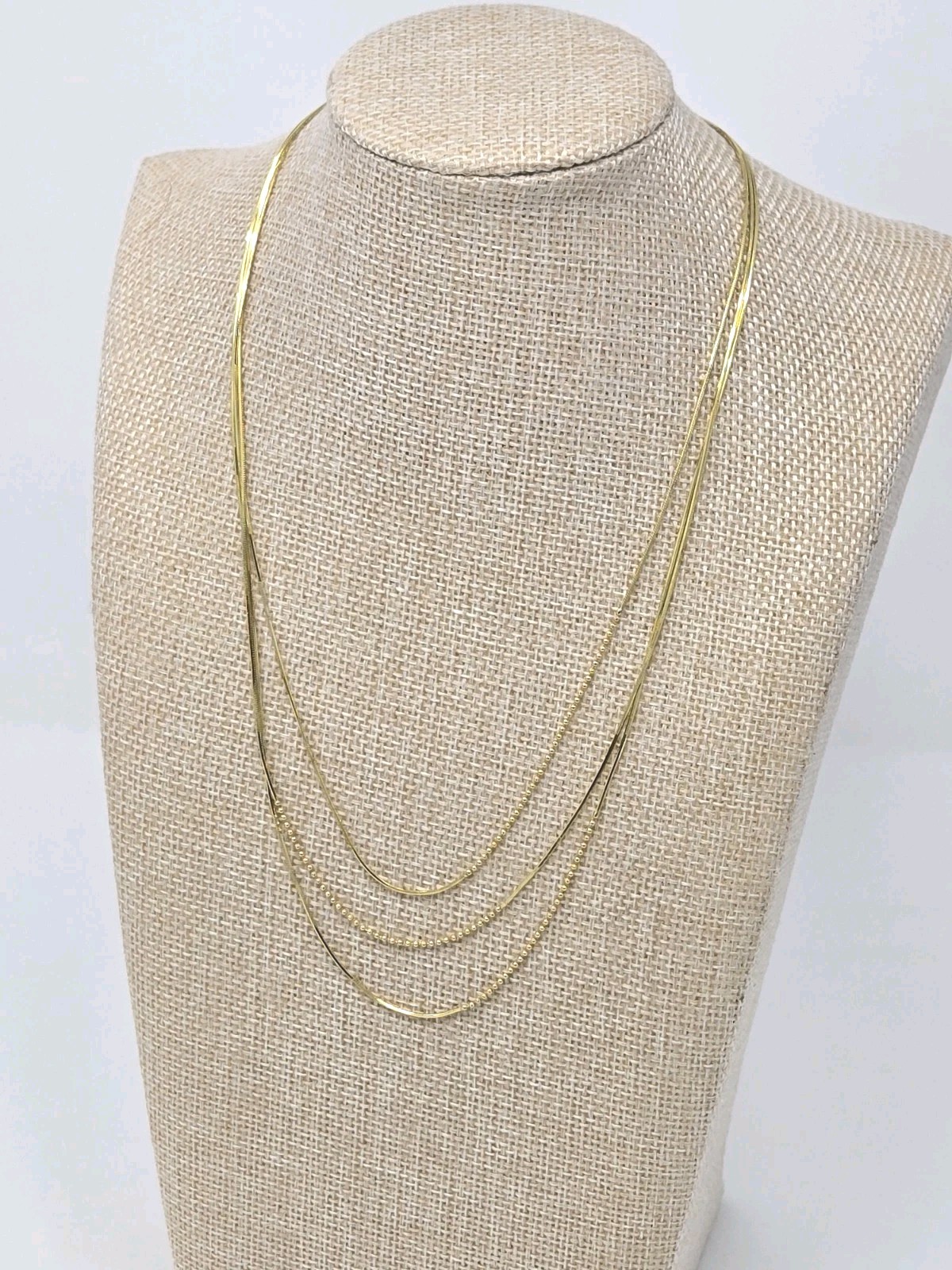 Sterling Silver Gold Layered Necklace 925 Italy Multi Strand Chain Beaded