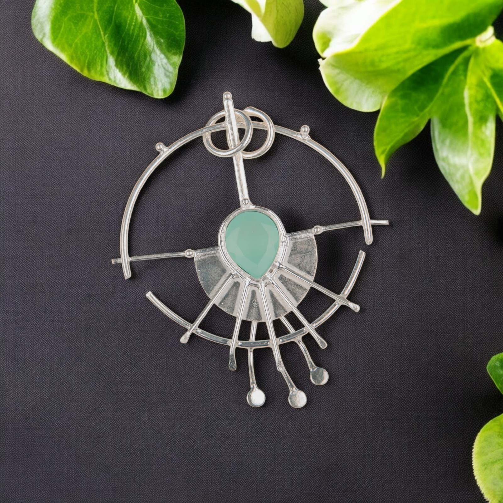 Aqua Chalcedony Gemstone Jewelry 925 Silver Handmade Dainty Pendant 2.2″ For Her