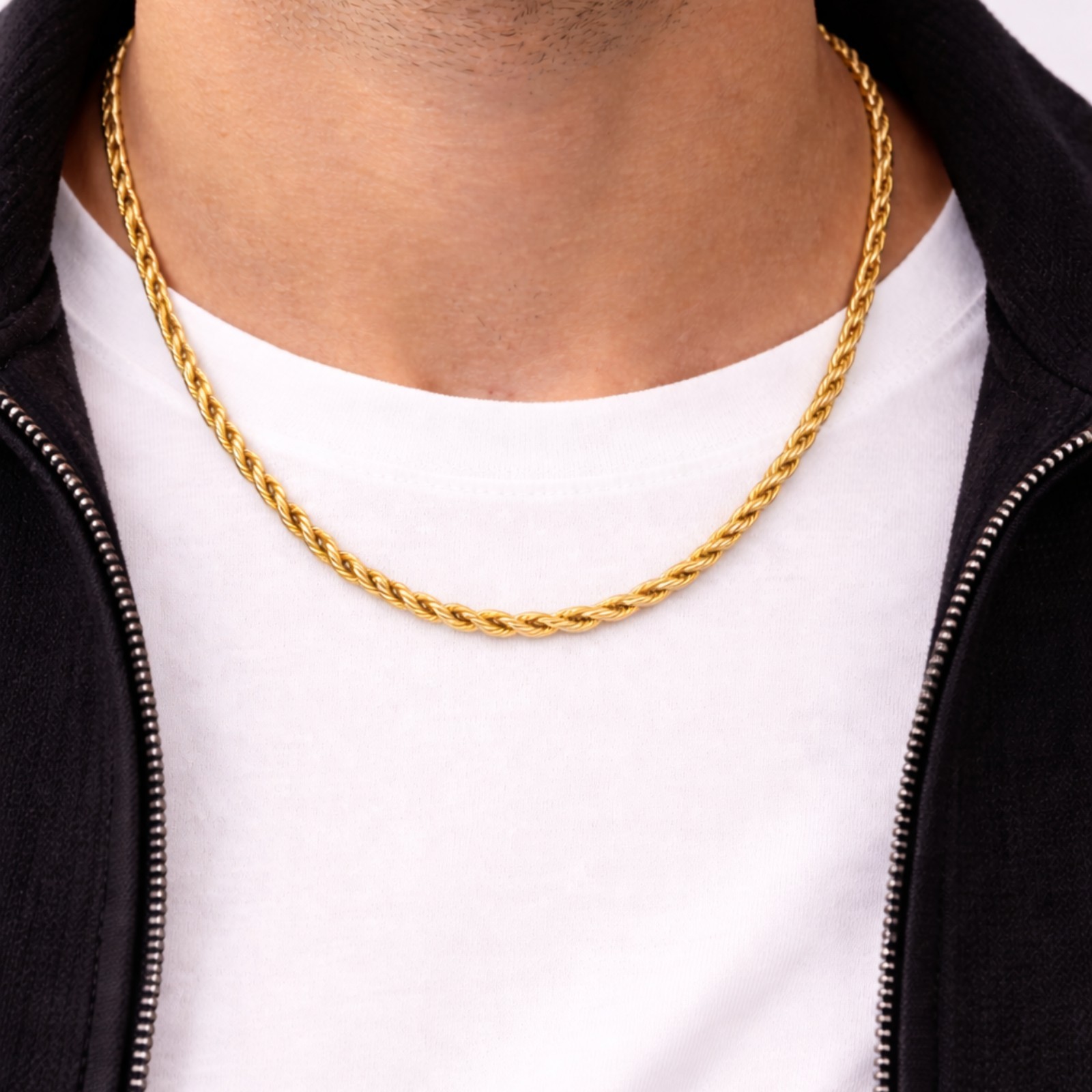 Italian 1/200 14k Yellow Gold Overlay Rope Chain Necklace Bracelet Set Cadena