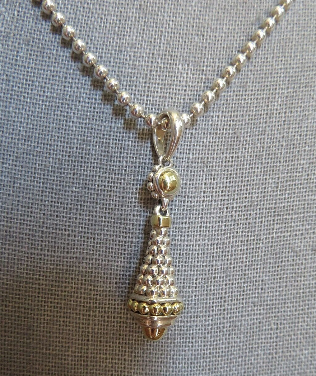 Lagos Signature Caviar Silver 18KT Gold Pendant 16-18″ Lagod Chain