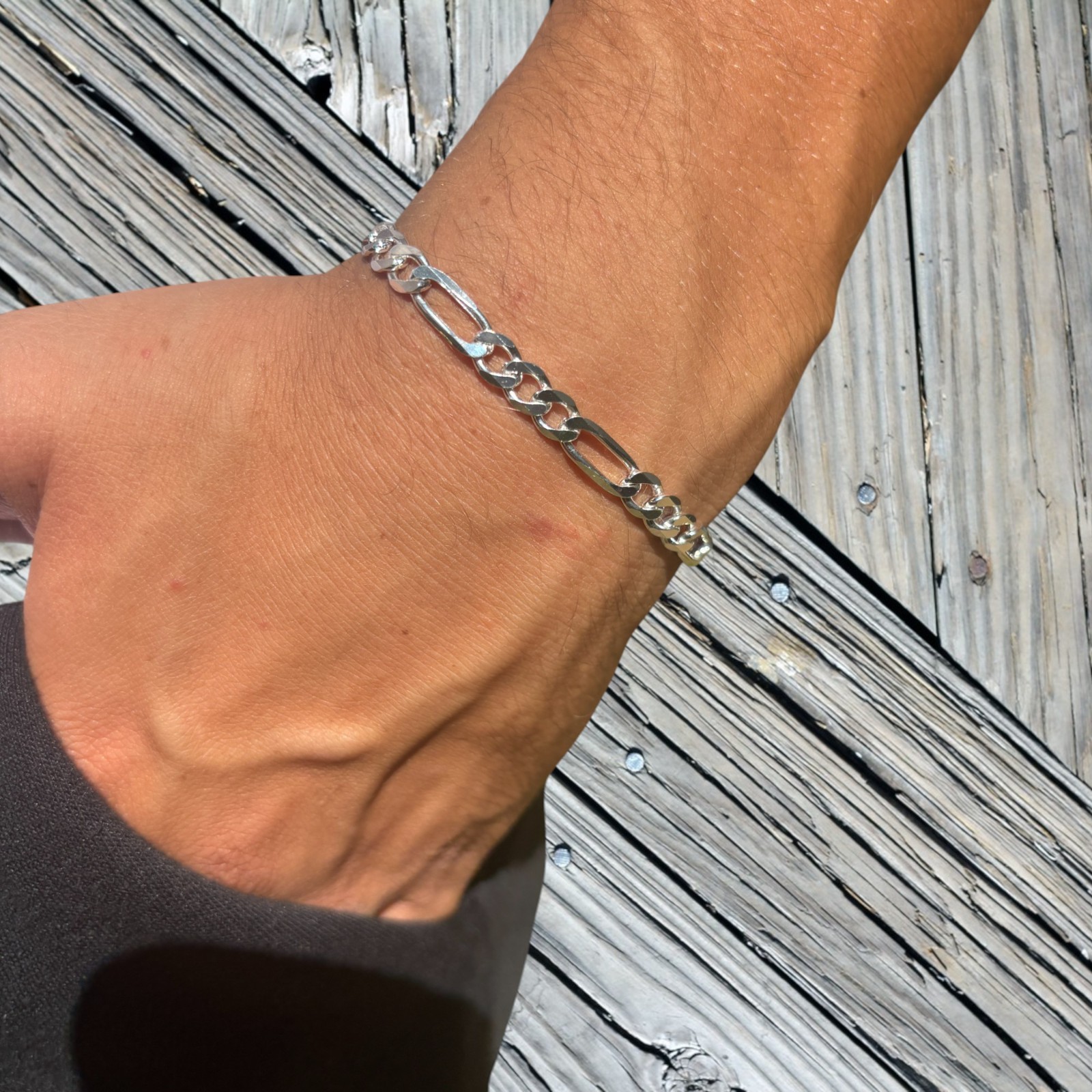 6mm Figaro Bracelet Link – Real Solid 925 Sterling Silver Or 14k Gold Vermeil