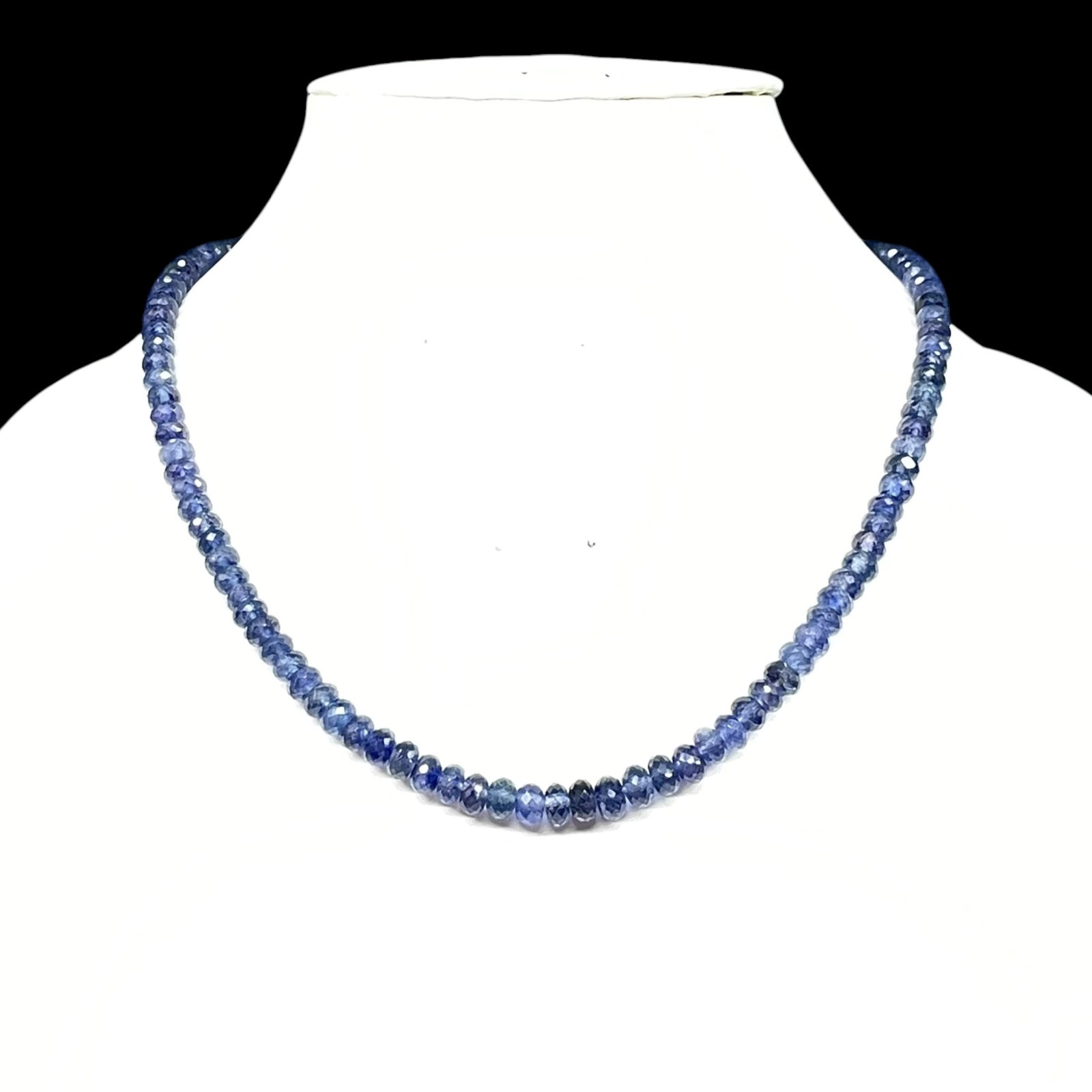 16 In Natural Ceylon Blue Sapphire Necklace 5-7mm Faceted Beads 925 Silver Clasp
