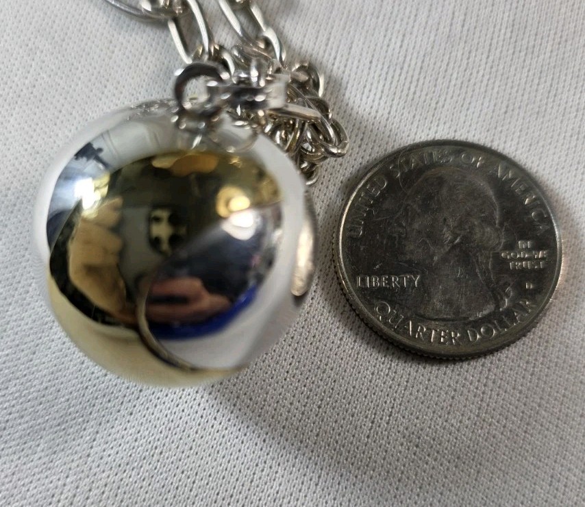 Sterling silver pendent, Harmony chiming ball, gold-filled half moon & star