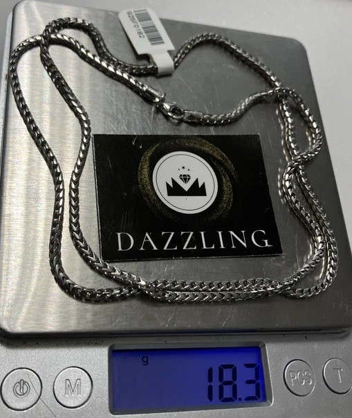 925 Sterling Silver Italy Solid Franco/Foxtail Chain 18grams 2.4mm 26” New w/Tag
