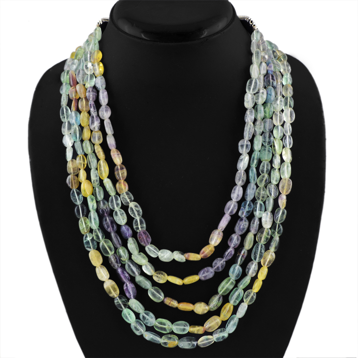 5 LINE 760.00 CTS NATURAL UNTREATED RICH MULTICOLOR FLOURITE BEADS NECKLACE
