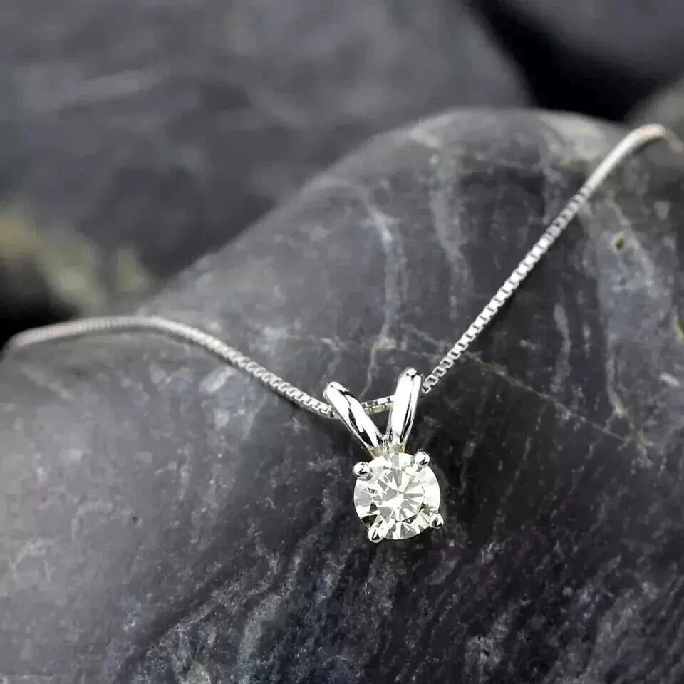 2 Ct Round Cut White Diamond Solitaire Women Pendant 14K White Gold Plated